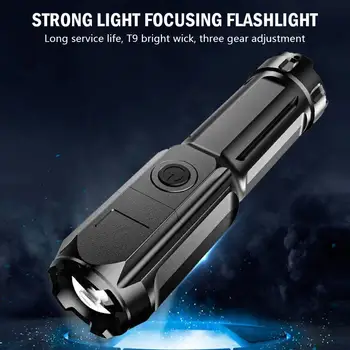 1 шт. фонарик для кемпинга с сильным светом, USB Перезаряжаемые факелы с зумом, подсветка, тактический фонарь, переносной фонарь на открытом воздухе