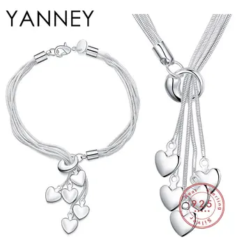 YANNEY, браслет-ожерелье из стерлингового серебра 925 пробы, милое сердечко, набор для женщин, модный очаровательный свадебный комплект ювелирных изделий для помолвки