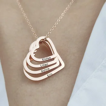 Индивидуальное Ожерелье для Женщин В Форме Сердца Подвесные Ожерелья Персонализированные Несколько Имен Ювелирные Изделия из Нержавеющей Стали На Заказ Подарки