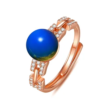 Кольца из бисера с синим янтарем Подарки Из настоящего Серебра 925 пробы Дизайнерские украшения с драгоценными Камнями Натуральный Винтажный Циркон Регулируемое кольцо Lanpo
