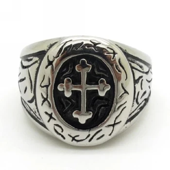 Крест с распятием Иисуса Христа, Мужское кольцо серебряного цвета, Винтажные ювелирные изделия из нержавеющей стали, Размер 7-15