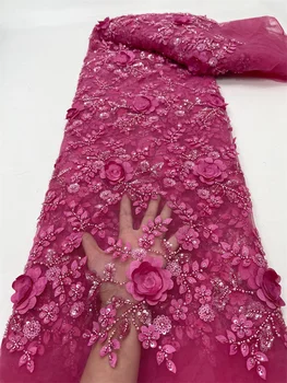 Кружевная ткань из тюля с 3D-бисером, вышивка жемчугом, Африканская кружевная ткань 2023, Высококачественное сетчатое Французское Нигерийское платье для женщин