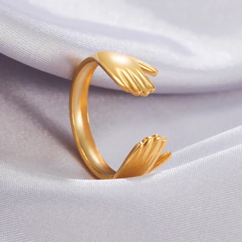 Крутое объятие двумя руками Регулируемое кольцо для женщин Открытые кольца из нержавеющей стали Ювелирные изделия Подарок ко Дню матери