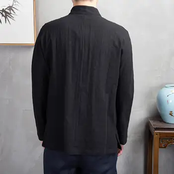 Легкая Дышащая Мужская Рубашка С Длинным Рукавом И Карманами, Мужская Рубашка с Воротником-Стойкой в Традиционном Китайском Стиле с Длинными