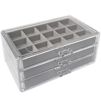 Многокадровый Акриловый Фланелевый ящик для хранения ювелирных изделий, колье, коробка для отделки, Серьги, кольцо, Подставка для дисплея, лоток