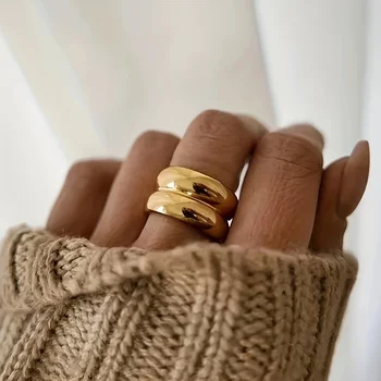 Модное, простое и персонализированное женское кольцо с двойным кругом из титановой стали
