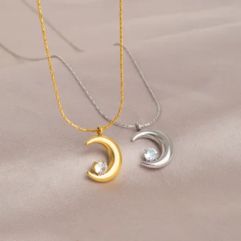 Новое Корейское модное Классическое Простое ожерелье с подвеской в виде Луны из титановой стали, Женское подарочное ювелирное ожерелье для банкета 2023 года
