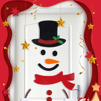 Новые рождественские украшения, войлочная ткань, мультяшные наклейки на дверь, украшения для витрин магазинов, Рождественские наклейки на дверь в виде лося, аксессуары