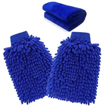 Рукавица из микрофибры, рукавица для автомойки (3 упаковки), перчатки для мытья из микрофибры с лапшой, рукавица для чистки автомобиля из микрофибры с полировальной тканью