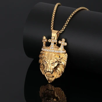 Хип-хоп Bling Iced Out Золотого цвета, крест из нержавеющей стали, корона, мужские подвески в виде льва, ожерелье для мужчин, ювелирные изделия для рэперов